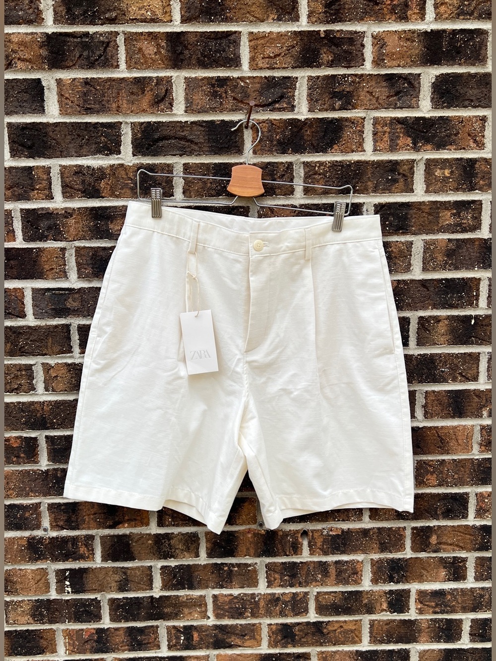 Zara Men's White Cotton Linen Tailored Shorts - L - 34